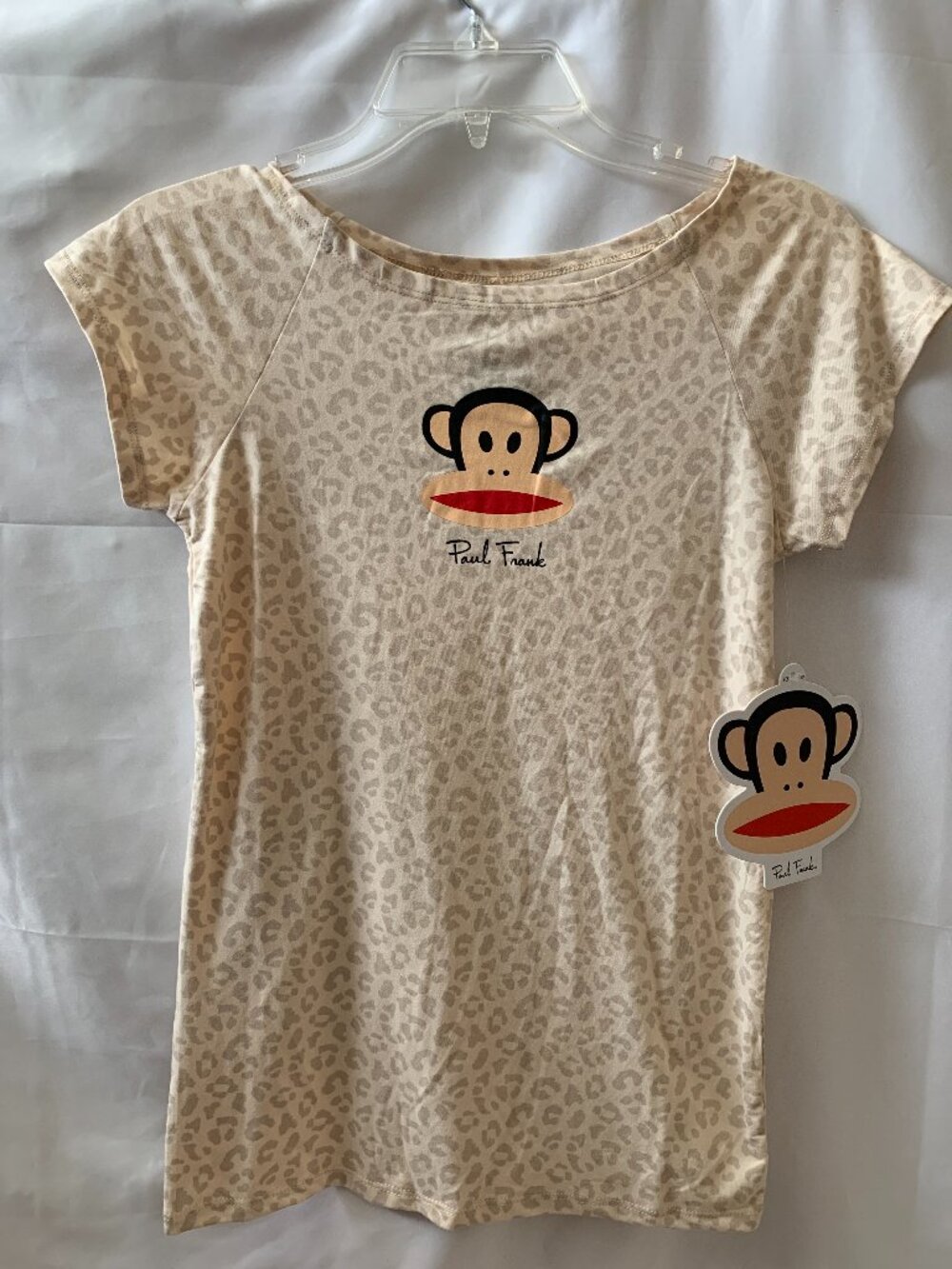 PAUL FRANK Julius the Monkey Animal Printed Boat Neck Tee in Tan Sz MEDIUM